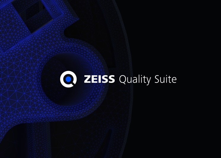 Ein Netz auf einem abstrakten Bauteil mit dem ZEISS Quality Suite Logo