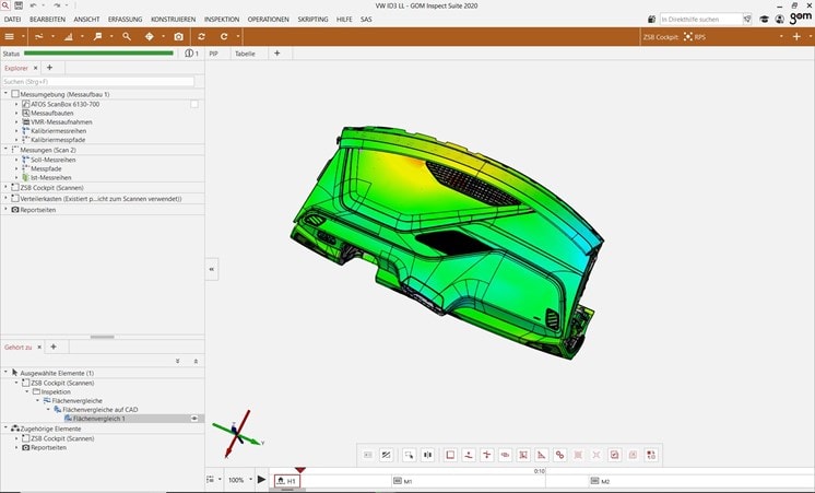 Scanned parts are visualized in the software GOM Inspect Pro. Deviations and material defects can be identified at a glance, making it easy to initiate corrective measures immediately.
