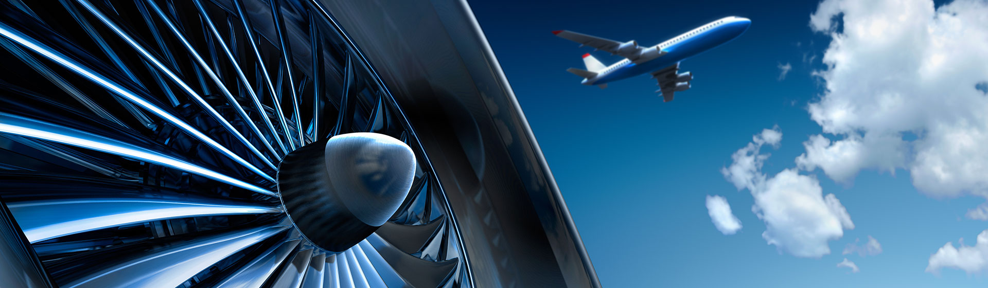 A turbine in the foreground and an airplane in the sky symbolize the importance of 3D motion analysis.